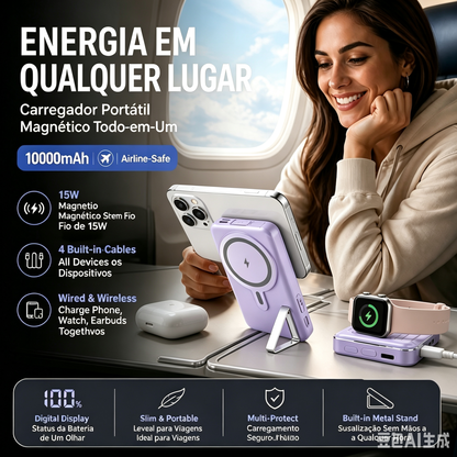 🔥 50% OFF! 🔋 Carregador Portátil Magnético com Suporte e Carregamento Rápido
