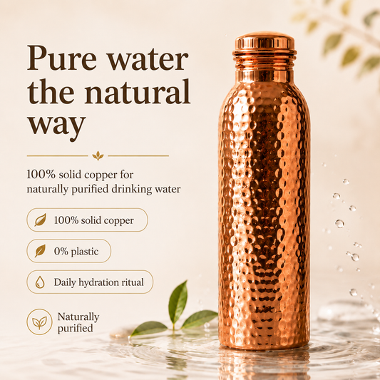 ❄️Verão com 50% Off! 💧Garrafa de Água Premium 100% Cobre Puro – Sem Plástico e Inspirada no Ayurveda