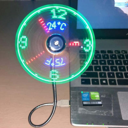 ⏰ Ventoinha USB com Display LED – 2 em 1: ventila refresca e mostra hora e temperatura na sua mesa! 🌬️⌛🔥