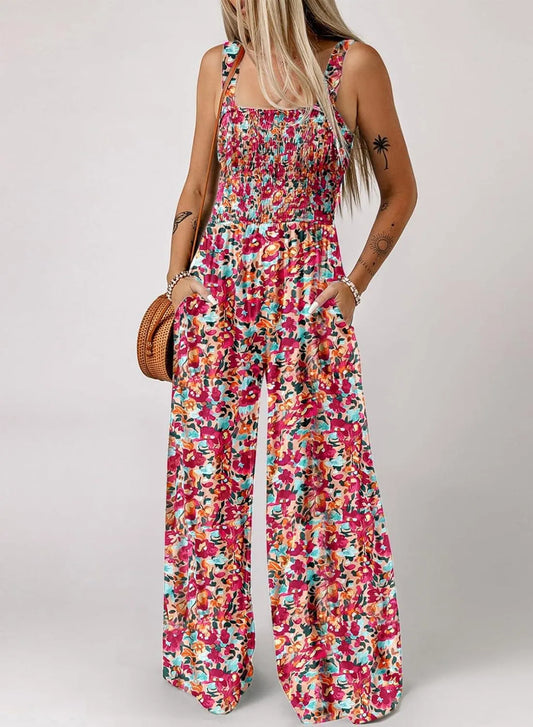 ⏰ 50% OFF – Oferta por Tempo Limitado! 👒🏖️ Macacão Feminino Sem Mangas com Estampa Floral – Decote Franzido e Pernas Largas: Elegância no Verão! 🌸✨