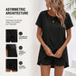👚🩳 Conjunto de Duas Peças para Mulher: Blusa de Corte Assimétrico + Shorts em Cor Lisa – Estilo Moderno e Conforto no Dia a Dia! ✨🌸