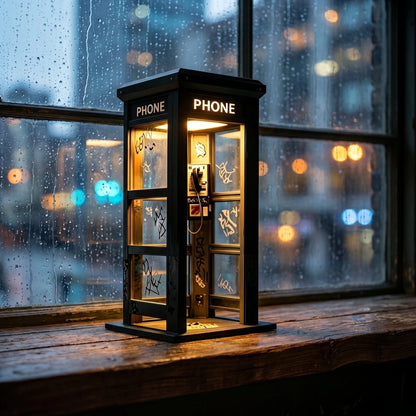 ✨ Luminária decorativa em estilo vintage de cabine telefônica