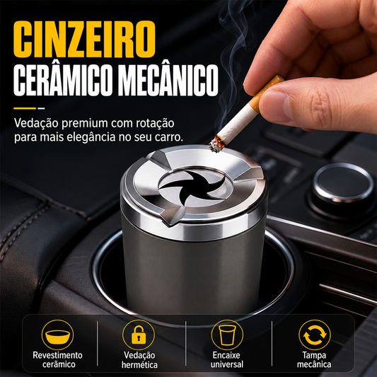 🚗 Cinzeiro automotivo com tampa giratória – revestimento cerâmico e vedação contra cinzas e odores! 💨✨