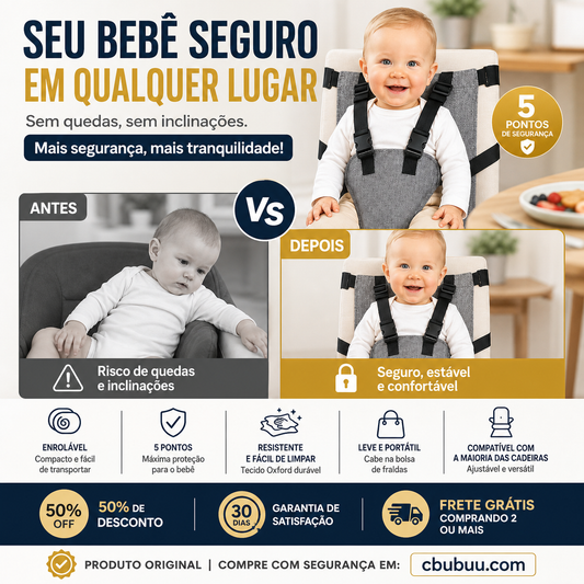 ⏰ 50% OFF! 👶 Cinto de segurança portátil para cadeira de bebé – proteção extra onde quer que vá! 🔒✨
