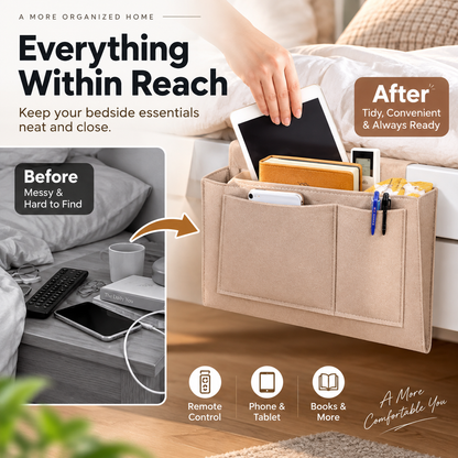 🛏️50% de desconto já! Bolsa organizadora de cabeceira com múltiplos bolsos – Organizador suspenso em feltro para beliches e dormitórios; ideal para guardar tablet, livro, telemóvel e artigos de papelaria.