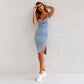 ⏰ 50% DE DESCONTO! 👗 Vestido jeans com decote em V – Um item indispensável e cheio de estilo para qualquer ocasião! ✨💙