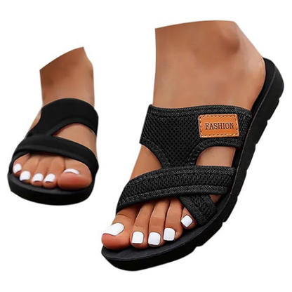 👡 50% DE DESCONTO AGORA! 💐 Sandálias rasas confortáveis com bico aberto para pés largos – Corte largo e espaçoso, palmilha macia e modelo versátil para o dia a dia ✨