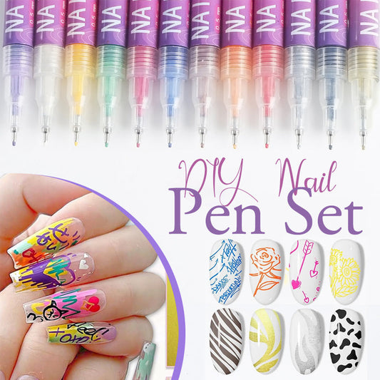 Conjunto de canetas para nail art de 12 cores