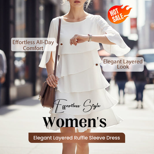 ⏳Especial por tempo limitado⏰Vestido feminino elegante de manga com babados em camadas