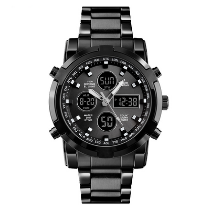 📢📢50% DE DESCONTO!! ⏰ Relógio analógico-digital militar à prova d'água para homens – 48 mm, multifuncional e com pulseira de aço inoxidável! 🕰️💪