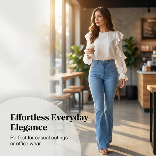 👖 Jeans femininos de cintura alta – Elásticos e com pernas largas! ✨💙