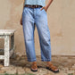 Calça jeans feminina cropped barrel de cintura alta