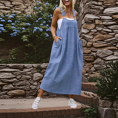 👗 50% DE DESCONTO AGORA! 🌸Vestido-macacão casual feminino de corte largo – corte descontraído, bolsos laterais e tecido respirável ✨