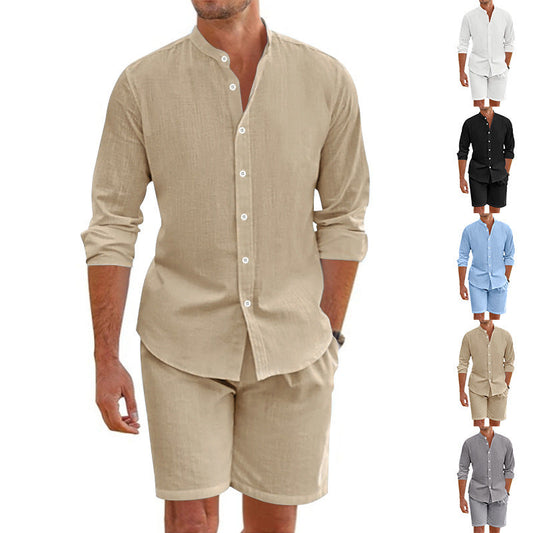 ⏰ 50% OFF! ✨ Conjunto de Linho Masculino de Duas Peças – Camisa e Short: Estilo e Conforto para Relaxar! 💫👕🩳