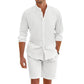 ⏰ 50% OFF! ✨ Conjunto de Linho Masculino de Duas Peças – Camisa e Short: Estilo e Conforto para Relaxar! 💫👕🩳