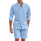 ⏰ 50% OFF! ✨ Conjunto de Linho Masculino de Duas Peças – Camisa e Short: Estilo e Conforto para Relaxar! 💫👕🩳