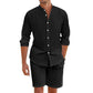 ⏰ 50% OFF! ✨ Conjunto de Linho Masculino de Duas Peças – Camisa e Short: Estilo e Conforto para Relaxar! 💫👕🩳