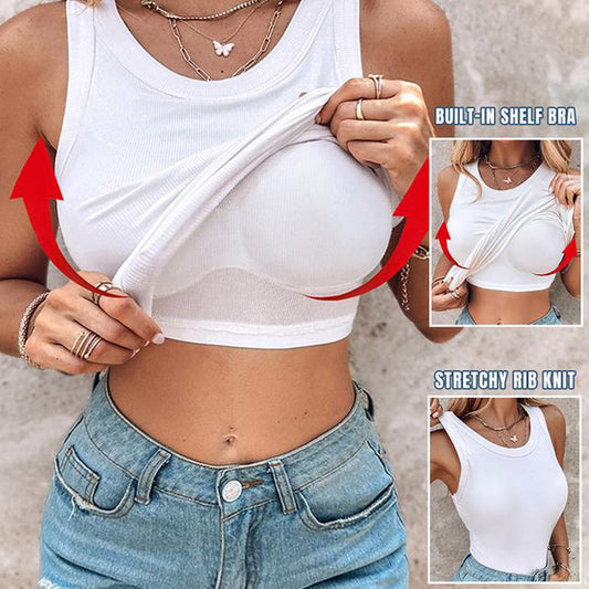 💥50% de desconto 🎀Camiseta regata com nervuras e sutiã integrado para mulheres🌸ideal para o dia a dia, lazer e verão🌊