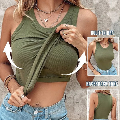 💥50% de desconto 🎀Camiseta regata com nervuras e sutiã integrado para mulheres🌸ideal para o dia a dia, lazer e verão🌊