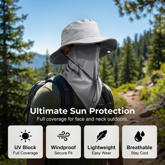 ⏰ 50% OFF! 🧢 Chapéu de Pescador Respirável com Máscara Facial Removível – Dois Estilos em Um para Proteção Total! 🔥🌿