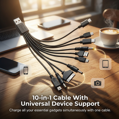 🔌 Cabo de Carregamento USB Universal 10 em 1 – Um Cabo, Dez Funções! 🔥✨