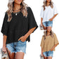 📢📢50% DE DESCONTO !! ⏰Camisola feminina de cor sólida com mangas largas e corte em cinco pontos