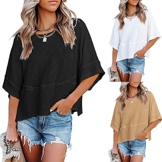 📢📢50% DE DESCONTO !! ⏰Camisola feminina de cor sólida com mangas largas e corte em cinco pontos