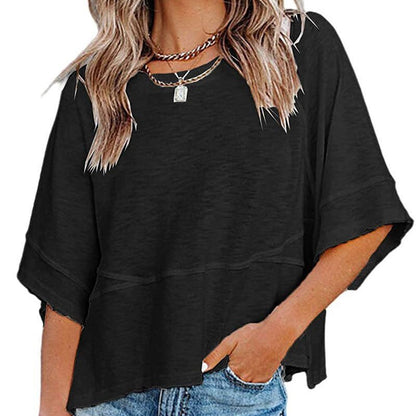 📢📢50% DE DESCONTO !! ⏰Camisola feminina de cor sólida com mangas largas e corte em cinco pontos