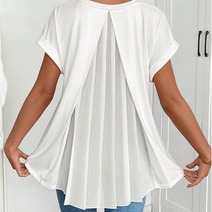 👕✨ Top soltinho de mangas curtas com plissado invertido nas costas – Leve Estiloso e Super Respirável! 🌸💨