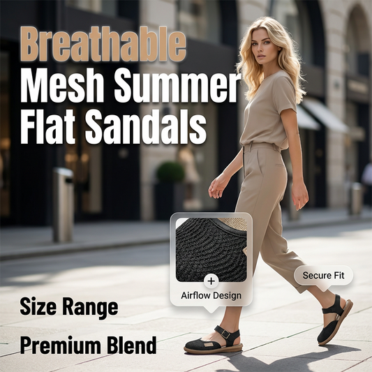 ⏰ 50% OFF! 👡 Sandália Rasa de Malha Respirável com Tira no Tornozelo – Leve Conforto e Estilo para o Verão! ☀️🔥