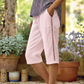Calça capri feminina de verão com detalhes em renda recortada