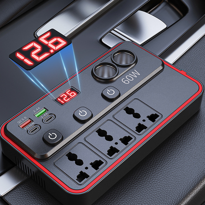🚗 Carregador multifuncional para carro com tomadas elétricas e portas USB 🔌