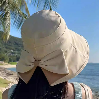 👒☀️ Chapéu feminino de proteção solar com aba larga e laço