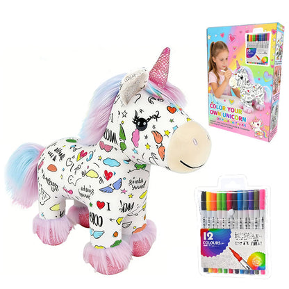 🦄 Unicórnio de pelúcia para colorir e lavar – brinquedo criativo reutilizável para crianças