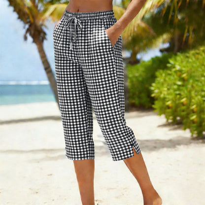 🌸 50% OFF – Capri xadrez feminina (tamanho até o joelho) | Perfeita para dias quentes, looks casuais e passeios