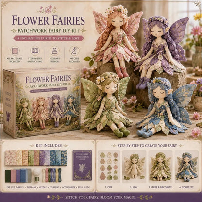 🧵 Kit de patchwork e colagem criativa – inspire-se no mundo mágico das fadas e crie suas próprias peças com tecidos, cores e muita fantasia! ✨🌸🪡