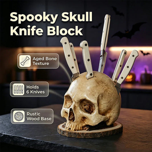 💀Surpresa de Halloween – até metade do preço🎃Porta-facas criativo em forma de caveira, em resina