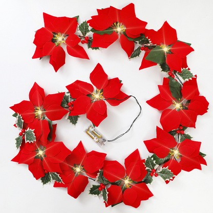 🎁 Compre 2 e ganhe 1 grátis! 🎄 Luzes de Natal em forma de flor de poinsétia – um toque mágico para sua decoração! ✨🔴