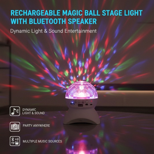 💡Luz de Palco "Magic Ball" Recarregável com Altifalante Bluetooth