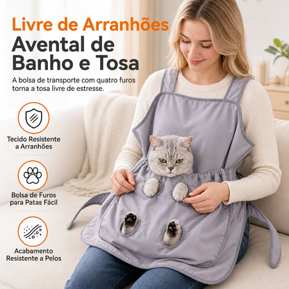 🐱 50% DE DESCONTO POR TEMPO LIMITADO 🥻 Avental de cuidado para animais de estimação — com aberturas para as patas, resistente a arranhões, permite cuidar da pelagem sem usar as mãos