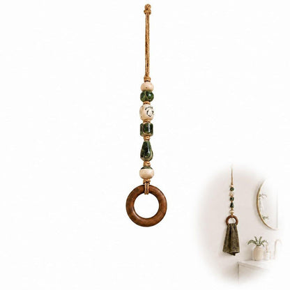 🧺 Suporte Decorativo para Toalha com Contas: Contas em Cerâmica, Corda em Juta, Argola em Madeira